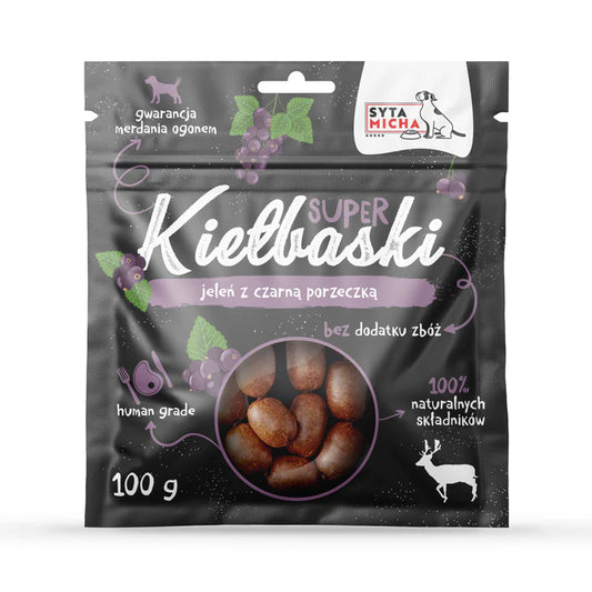 Klobasice za pse z jelenom in črnim ribezom, 100 g