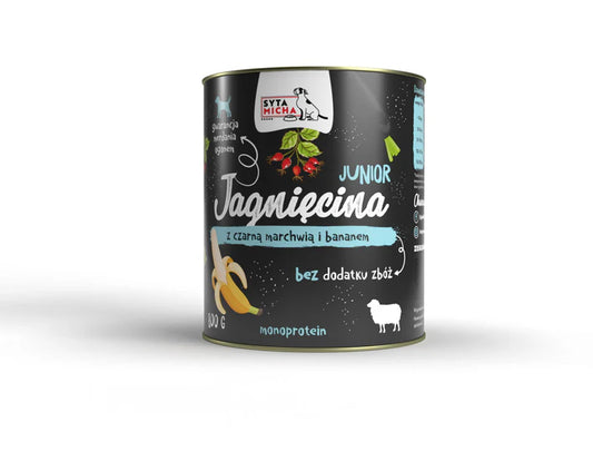 Mokra hrana za pasje mladiče: Jagnjetina s črnim korenjem in banano, 400g