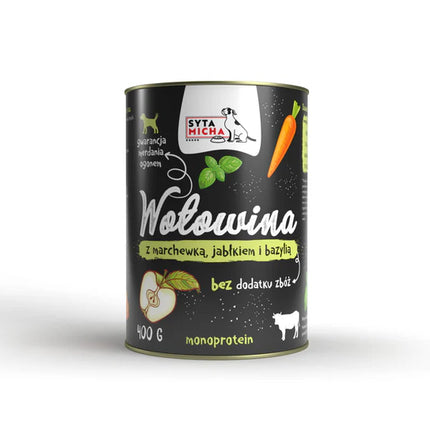 Wet dog food: beef with carrot, apple and basil, 400 g