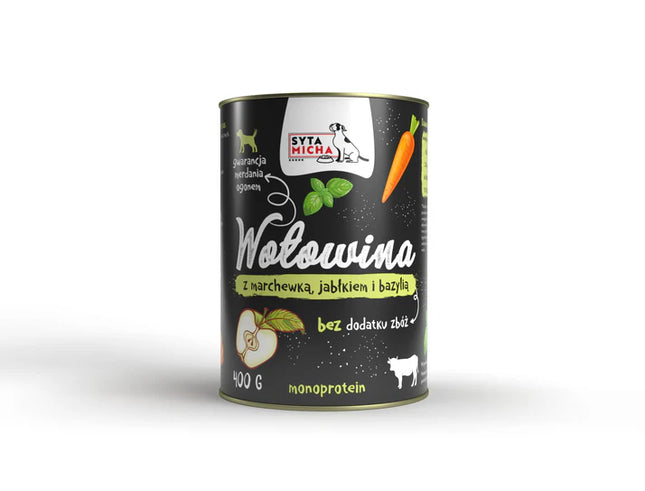 Wet dog food: beef with carrot, apple and basil, 400 g