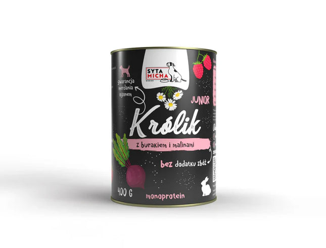 Wet puppy food: rabbit with beetroot and raspberries, 400 g