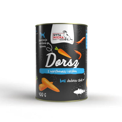 Wet dog food: cod with carrot and krill, 400 g