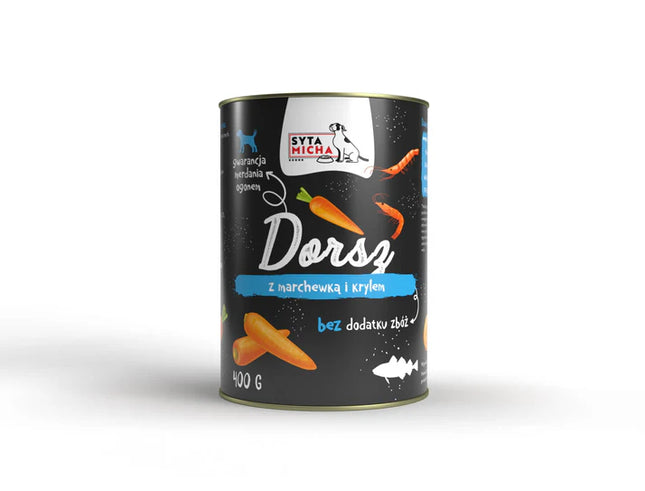 Wet dog food: cod with carrot and krill, 400 g