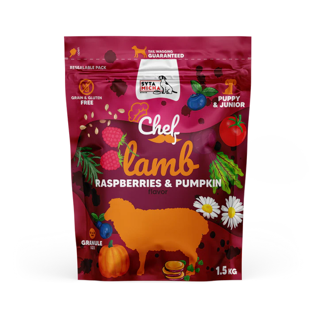 Chef dry food with probiotics for puppies and young dogs - lamb, 1.5 kg