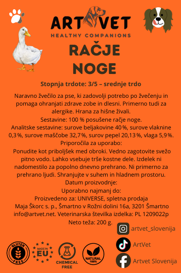 ArtVet račje noge, 200g