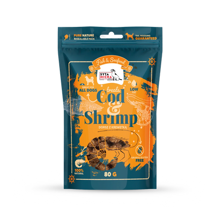 Cod and shrimp dog treats, 80 g