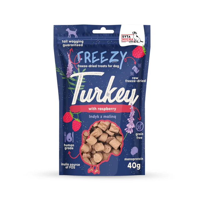 Liofilizirani pasji priboljški puran z malinami, 40g
