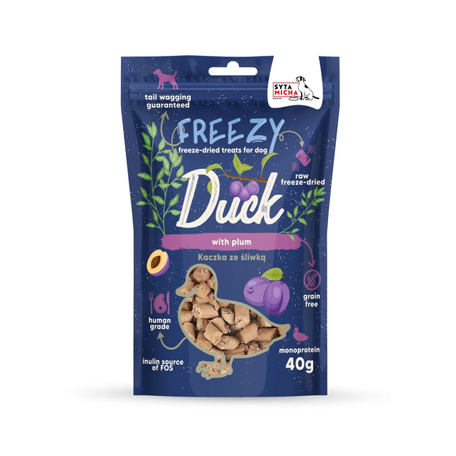 Liofilizirani pasji priboljški raca s slivo, 40g