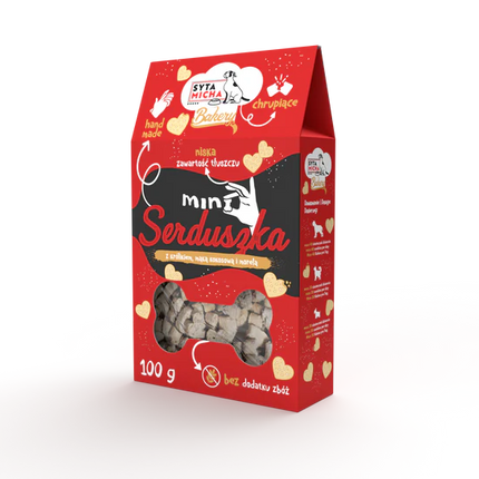 Mini heart dog biscuits with rabbit, coconut flour and apricots, 100 g