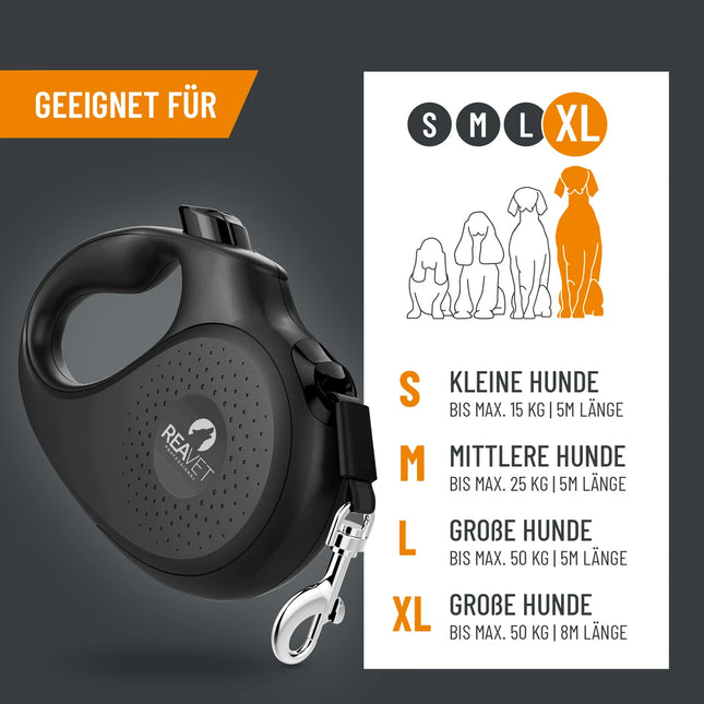 Premium retractable dog lead, XL - 8 m