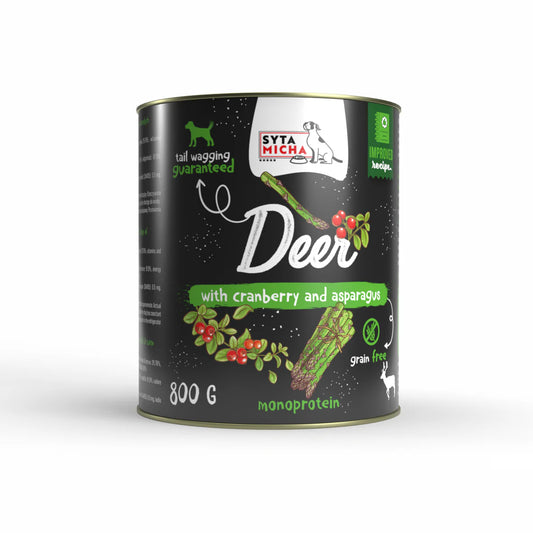 Mokra hrana za pse: Jelen z brusnicami in šparglji, 800g
