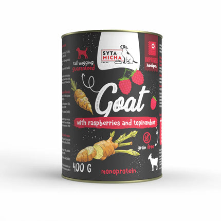 Wet dog food: goat with raspberries and Jerusalem artichoke, 400 g