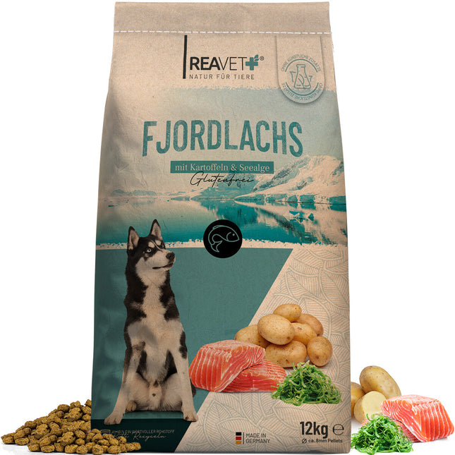 100% natural dry food with fjord salmon, 12 kg